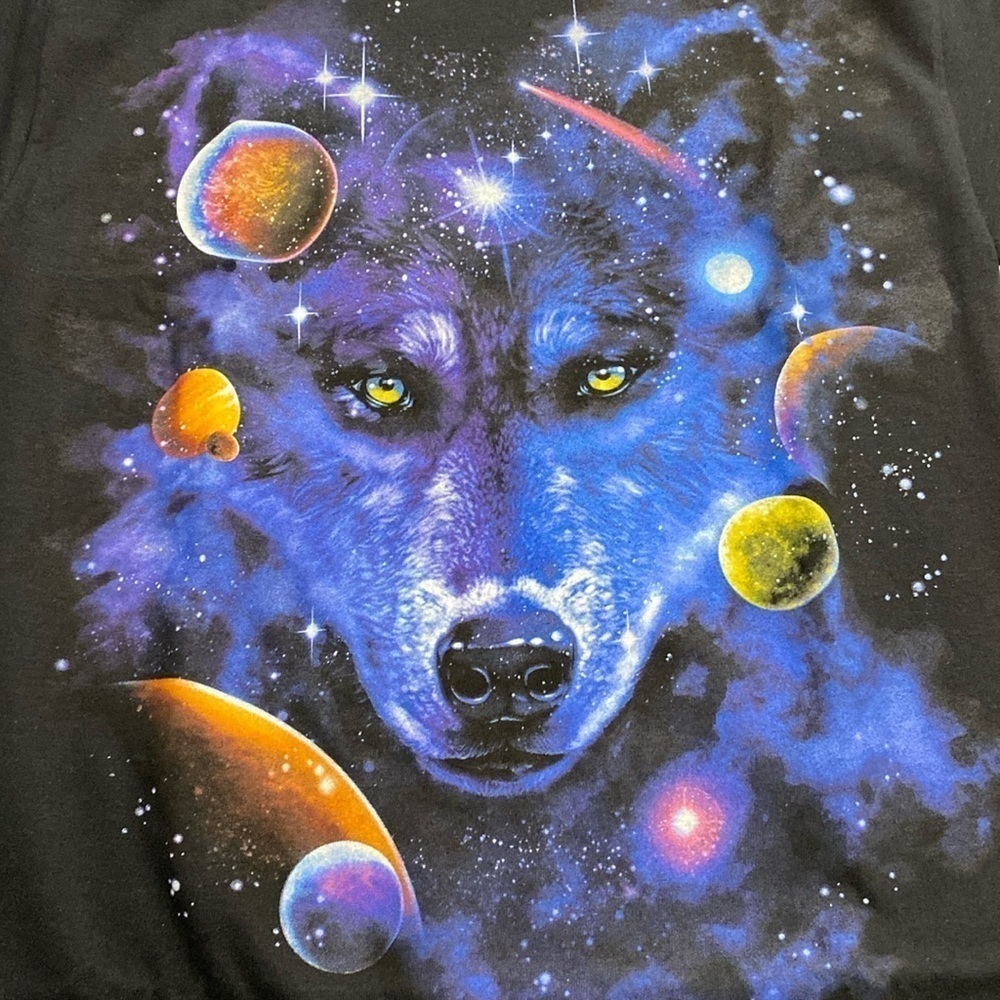 Wolf Planets Mens Black Tee Size Small - Picture 2 of 3